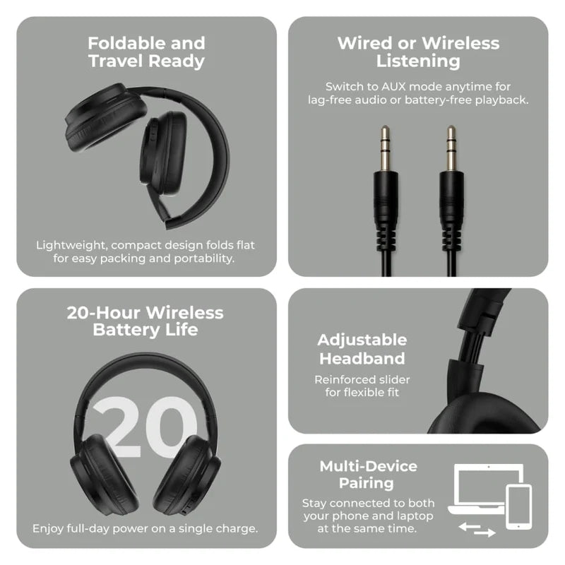 Foldable Bluetooth Over‑Ear Headphones
