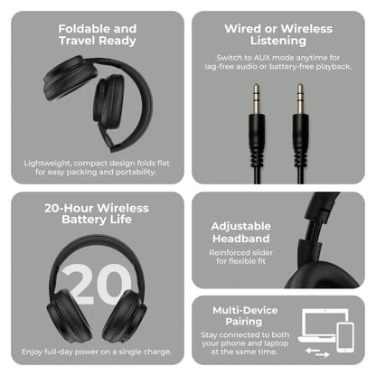Foldable Bluetooth Over‑Ear Headphones