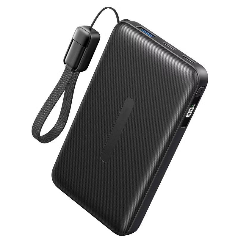Compact 10000mAh Power Bank 22.5W PD Fast Charge Built‑in Lanyard Cable