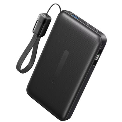 Compact 10000mAh Power Bank 22.5W PD Fast Charge Built‑in Lanyard Cable