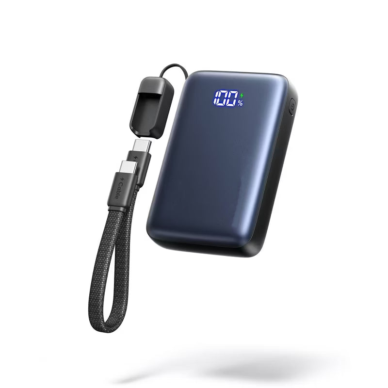 Palm‑Sized 10000mAh Portable Charger 45W PD Fast Charge With Attached USB‑C Cord