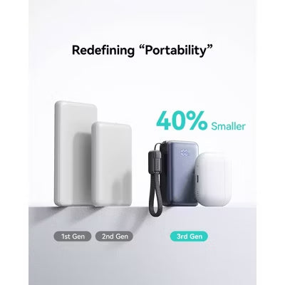 Palm‑Sized 10000mAh Portable Charger 45W PD Fast Charge With Attached USB‑C Cord